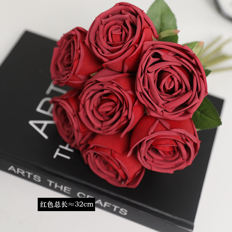 7-Head Royal Bride Rose Bouquet - Elegant Korean-Style Handheld Wedding Centerpiece Decoration with Multiple Bloom Roses for Hotel and Event Table Arrangements