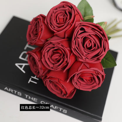 7-Head Royal Bride Rose Bouquet - Elegant Korean-Style Handheld Wedding Centerpiece Decoration with Multiple Bloom Roses for Hotel and Event Table Arrangements