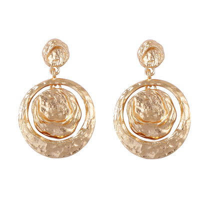 Chic Vintage-Inspired Geometric Hammered Textured Round Dangle Earrings - Effortlessly Stylish and Versatile for Every Occasion