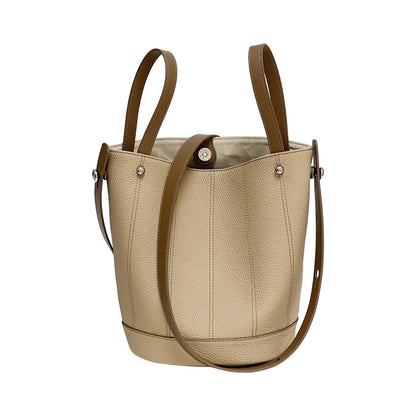 Spring Women s Genuine Leather Bucket Bag Color Blocked Design and Spacious Crossbody Handbag for Everyday Use