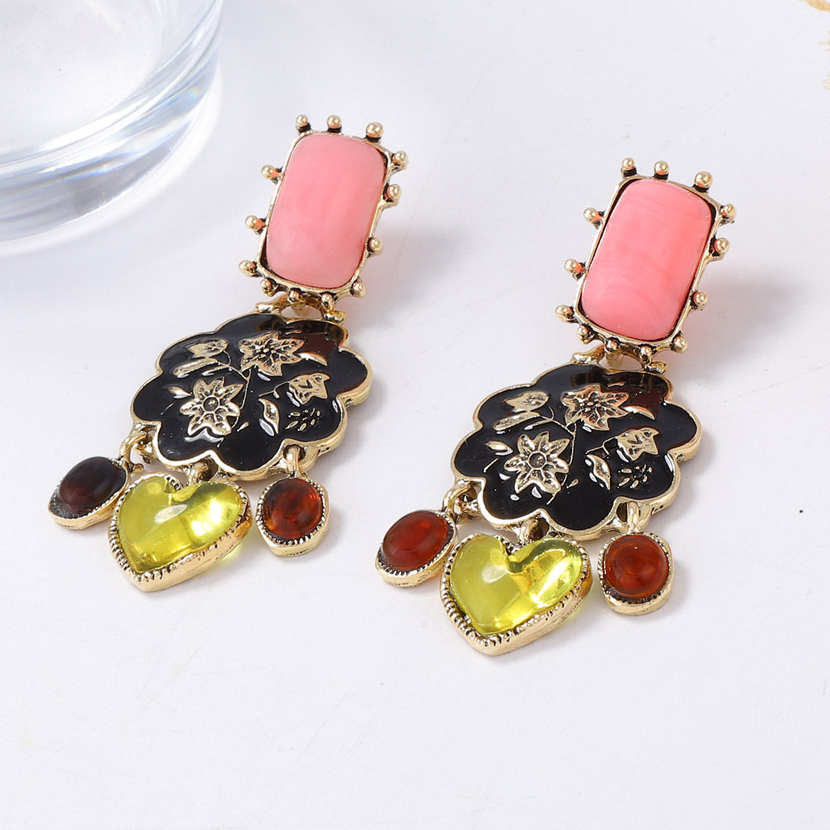 Bohemian Colorful Ethnic-Inspired Composite Gold Drip Oil Inlay Resin Flower Tassel Earrings for Women - Unique Handcrafted Jewelry for Every Occasion