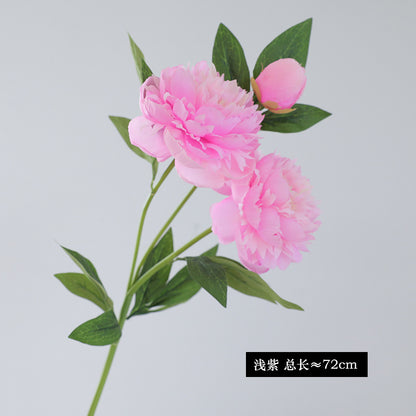 Elegant European-Inspired Single Stem 3-Head Peony Faux Floral Arrangement for Home and Outdoor Décor, Perfect for Event Styling and Photography