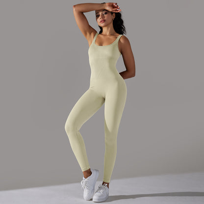 Seamless Knitted Crew Neck Yoga Jumpsuit Ribbed Solid Color Bodysuit for Women Activewear Fitness and Comfort in One