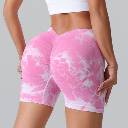 High Waisted Tie Dye Peach Butt Lifting Yoga Shorts Sculpting Tummy Control and for Workouts