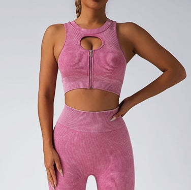 Seamless High Waisted Peachy Yoga Set for Women Zippered Sportswear with Matching Sports Bra Leggings for Comfort and Performance