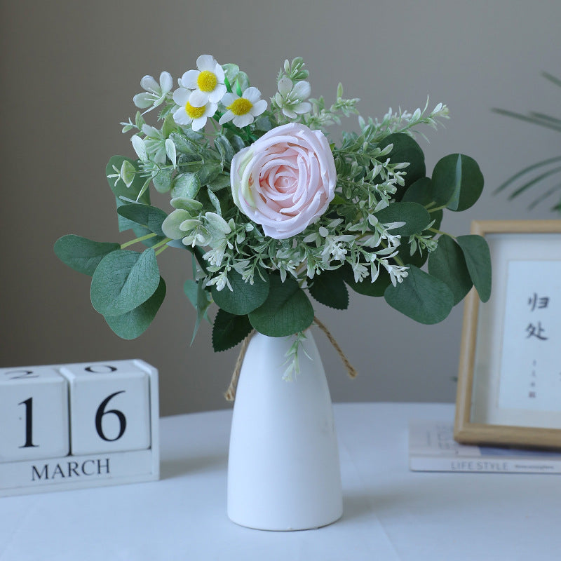 Elegant Nordic-Inspired  Artificial Rose and Chrysanthemum Bouquet - Perfect for Outdoor Weddings and Table Decor, Lifelong Beauty in Realistic Flowers