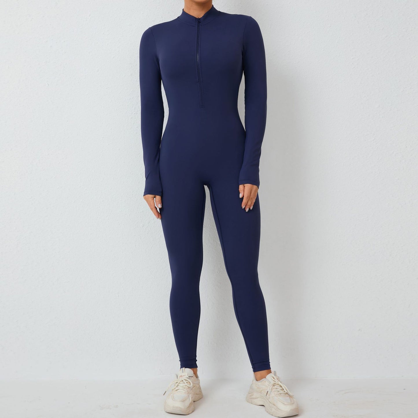 High Performance Long Sleeve Yoga Jumpsuit with Half Zip Removable Chest Padding and Full Coverage for Intense Workouts