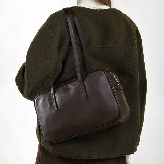 Luxury Fall Winter Genuine Leather Tote Bag Spacious Boston Commuter Handbag for Professionals