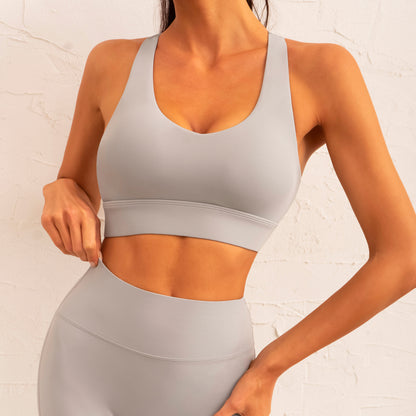 Sporty Bra with Open Back Design Pleated High Waisted Yoga Pants Fitness Set for Running Pilates and Training Enthusiasts