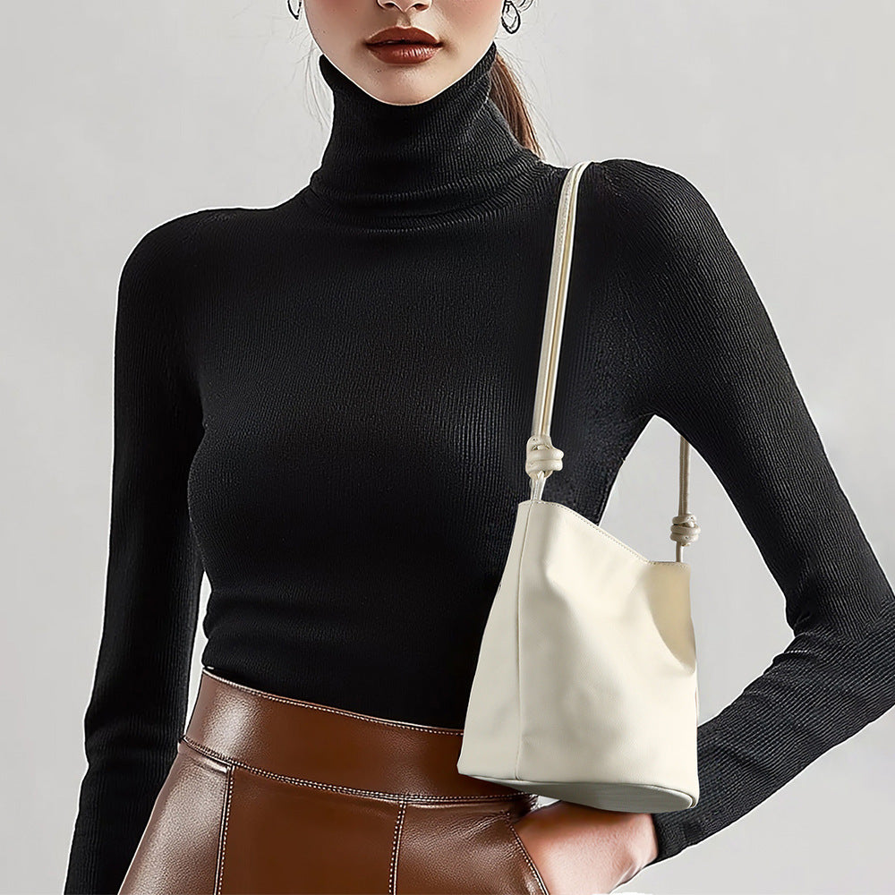 Spring One Shoulder Bag for Women Grain Leather Crossbody Bucket Bag