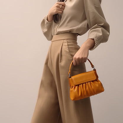 Chic Pleated Genuine Leather Women's Crossbody Bag Spring Summer Accessory in Cowhide with Versatile Handheld Option