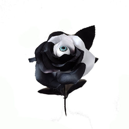 Realistic Black Artificial Rose with Creepy Eyeball Decoration - Perfect for Halloween Parties and Events