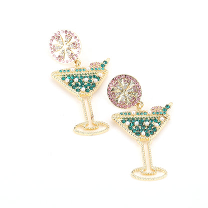 Chic Wine Glass-Shaped Earrings with Stunning Jewel Accents and Elegant Pearl Drop - Versatile Alloy Design for Any Occasion