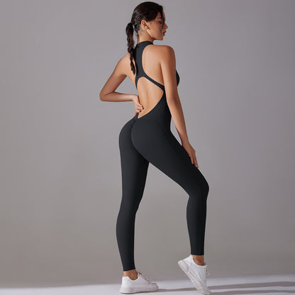 Sculpting Full Body Zip Up Yoga Suit Shaping Compression Bodysuit with Cutout Design for Enhanced Back Support and Flexibility