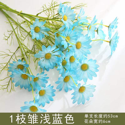 Realistic Light Blue Mini Daisy Silk Flowers – 4-Headed Dutch Flower Decorative Accents for Weddings, Home Decor, and Photography Props