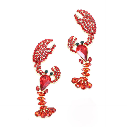 Unique Rhinestone-Inlaid Lobster Earrings - Trendy, Eye-Catching Animal Jewelry for Fashion-Forward Women