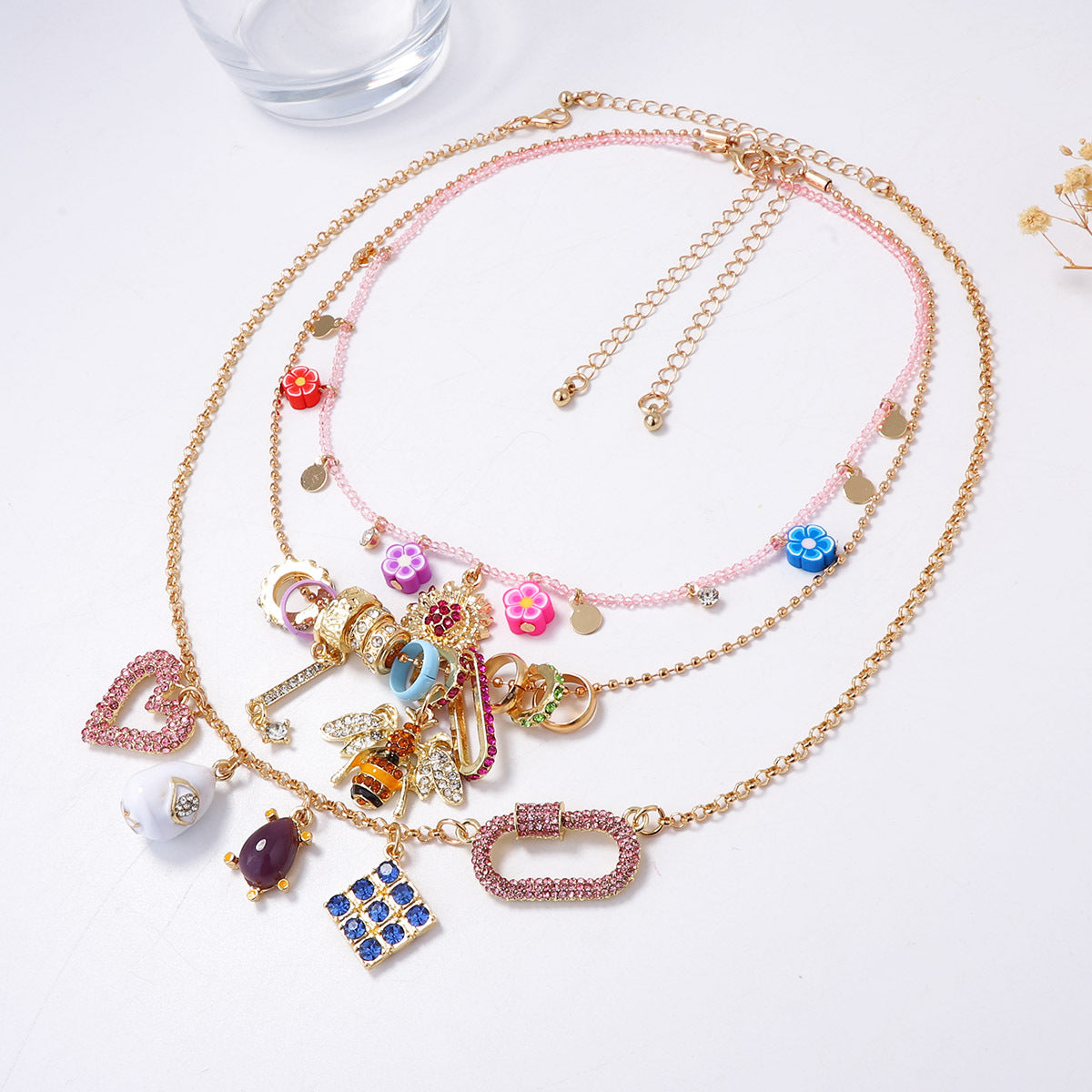 Chic Minimalist Alloy Geometric Heart Animal Pendant Multi-Layer Necklace with Sparkling Zircon Stones - Perfect for Everyday Elegance!