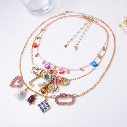 Chic Minimalist Alloy Geometric Heart Animal Pendant Multi-Layer Necklace with Sparkling Zircon Stones - Perfect for Everyday Elegance!