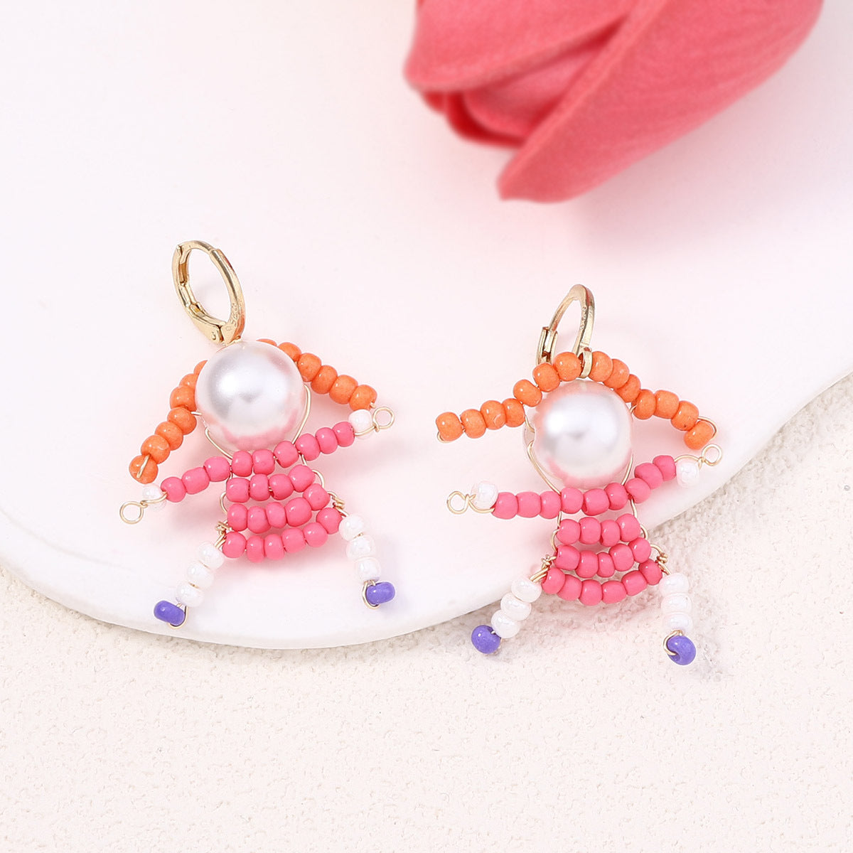 Unique Handcrafted Cartoon Character Beaded Hook Earrings - Quirky, Adorable Designs for a Playful Style