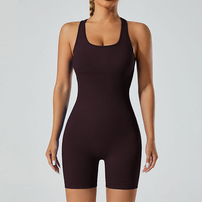 Seamless Yoga Bodysuit for Women Backless Design Butt Lifting Fitness Shorts with High Stretch for Comfort and Flexibility