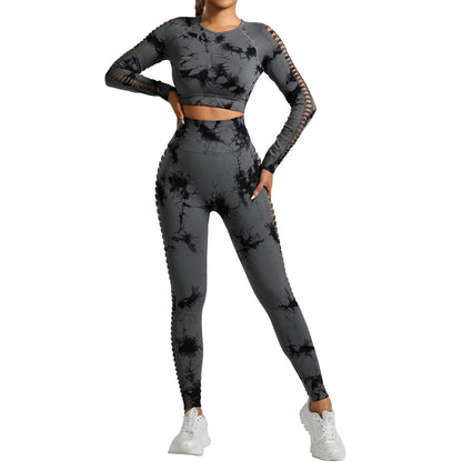 Tie Dye Yoga Set with Long Sleeve Top and High Waisted Leggings Seamless Activewear for Comfort and Performance