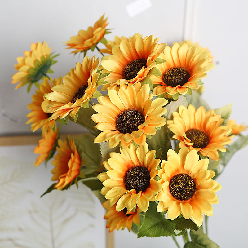 Realistic Single Stem 6-Head Sunflower Faux Flower Arrangement - Perfect for Rustic Decor, Gardening, Photography Props, and Home Accents