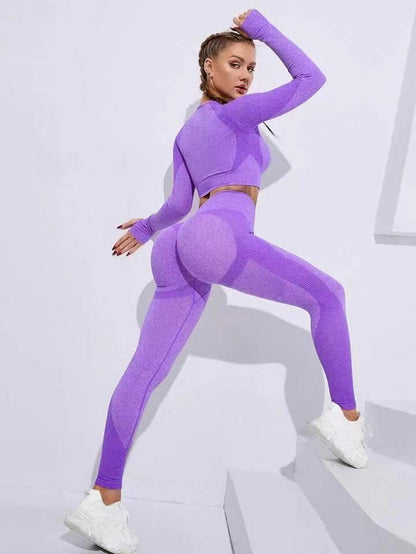 Seamless Long Sleeve Yoga Set with High Waisted Butt Lifting Leggings for Women for Fitness Gym Workouts and Athleisure