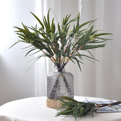 Elegant Faux Greenery Bundle with Willow Leaves - Luxurious Double-Layer 3D Printed Eucalyptus Leaf Floral Arrangement Material