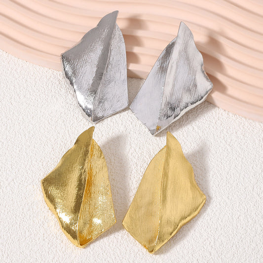 Trendy Vintage-Inspired Geometric Textured Metal Earrings - Bold and Unique Statement Studs for Any Occasion