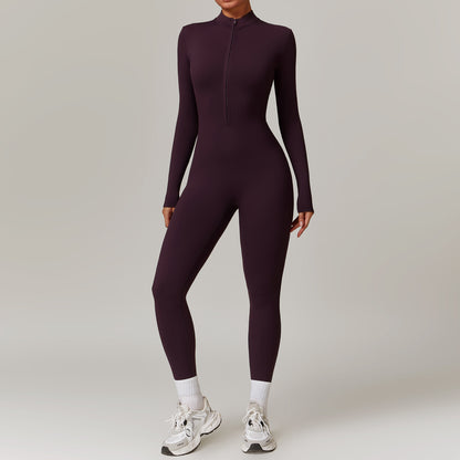 High Performance Zip Up Fleece Lined Yoga Jumpsuit for Outdoor Warmth for Running and Fitness Model 8445