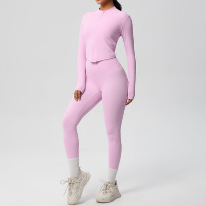 High Waisted Tight Yoga Pants and Long Sleeve Zip Jacket Set Sculpting Sportswear for Comfort and Performance