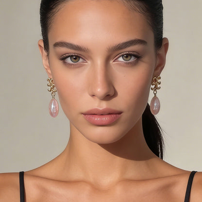 Chic Minimalist Light Luxury Soft Pink Pearl-like Letter Pendant Earrings for Women – Fresh and Elegant Jewelry to Elevate Your Style