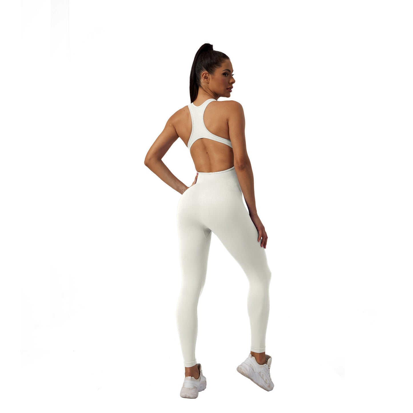 Seamless Knit Sporty Bodysuit with Butt Lifting Design High Stretch Form Fitting Activewear Leggings for Fitness Comfort