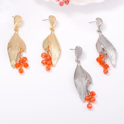 Elegant Minimalist Alloy Leaf Earrings with Full Rhinestones and Tassels - Chic and Versatile Women's Jewelry for Any Occasion