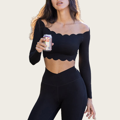 Lace Trimmed Long Sleeve Women's Sports Top with Built in Bra Comfortable Skin friendly and for Training Running and Yoga