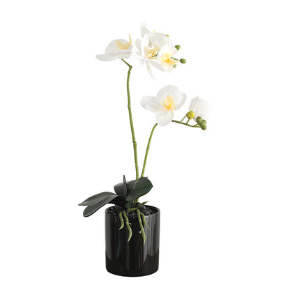 Stunning 3D Faux Orchid Arrangement with Leaves – Elegant Living Room Decor, Perfect for Weddings and Special Events