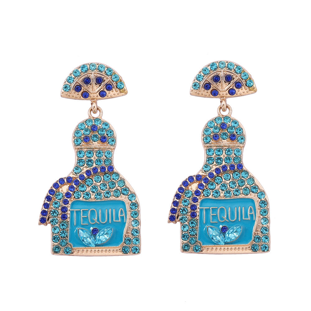Stylish Alcohol Bottle Earrings - 11 Color Options with Lettered Perfume Bottle Design and Sparkling Rhinestones | Perfect Women’s Fashion Jewelry