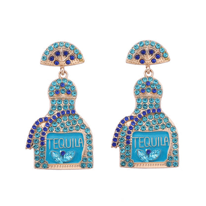Stylish Alcohol Bottle Earrings - 11 Color Options with Lettered Perfume Bottle Design and Sparkling Rhinestones | Perfect Women’s Fashion Jewelry
