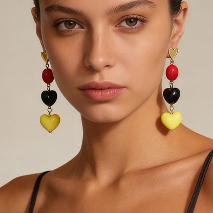 Chic Minimalist Colorful 3D Heart Tassel Long Earrings - Perfect Valentine's Day Jewelry for Her