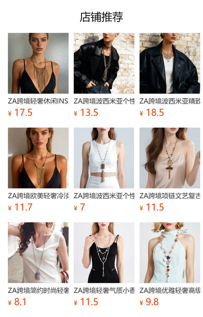 Elegant Minimalist Alloy Long Geometric Pendant Necklace with Zirconia Stones - Chic Sweater Chain for Effortless Style