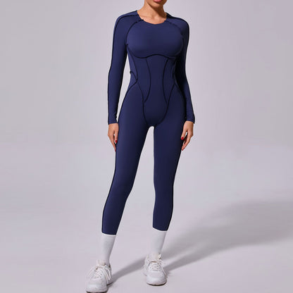 All in One Backless Active Yoga Outfit Long Sleeve Jumpsuit with Full Length Leggings for Winter Workouts and Comfortable