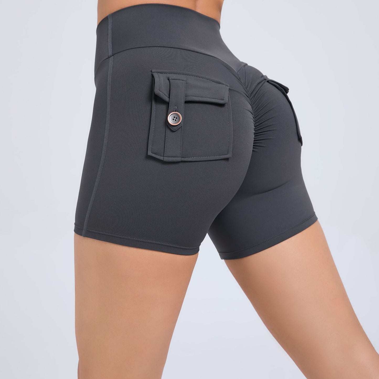 High Waisted Peach Butt Lifting Cargo Shorts for Women Stretchy Quick Dry Yoga Running Shorts with Button Detail for Fitness Everyday Wear