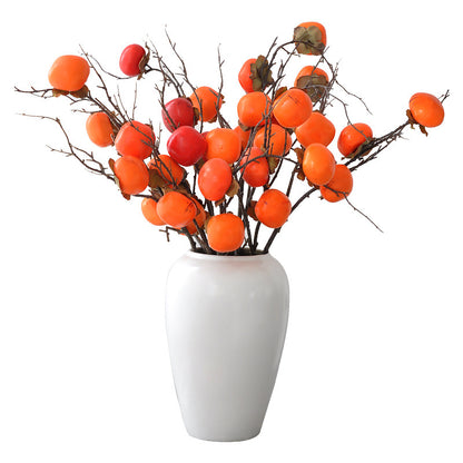 High-End Decorative Artificial Persimmon Arrangements - Luxurious Red Fruit Ornaments for Living Room Décor