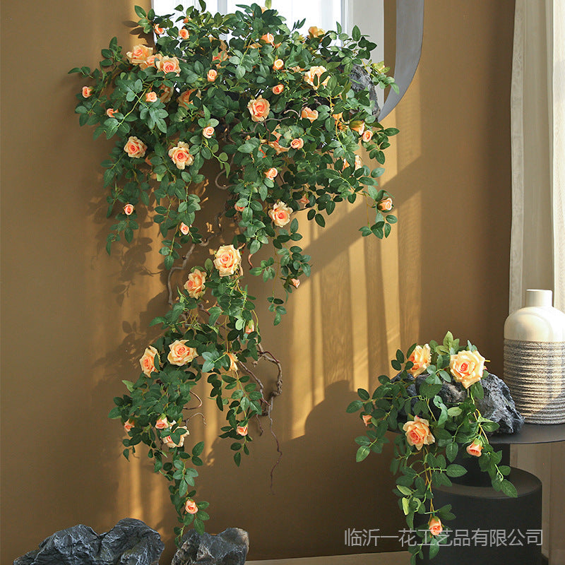 Realistic Artificial Rose Vine Wall Décor - Perfect for Enhancing Backgrounds, Airbnb Aesthetic, and Climate Control Masking