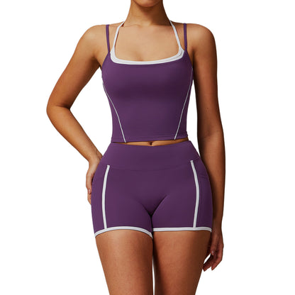 Two Piece Halter Neck Yoga Set with Foldable High Waist Versatile Comfortable Fitness Outfit for All Activities Model 5009