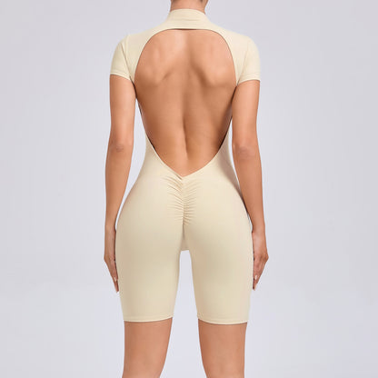 Backless Zipper Short Sleeve Yoga Bodysuit Dance Fitness One Piece Apparel for Optimal Comfort and Performance