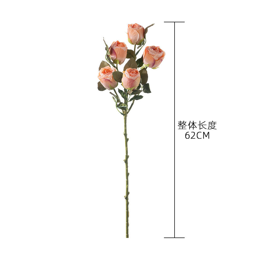 Realistic Faux Flower Arrangement - Five Elegant Burnt Roses for Home Decor & Wedding Decoration - YC1017