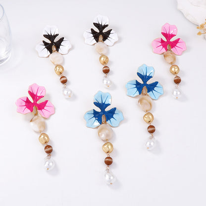 Elegant Luxe Alloy and Resin Y-Shaped Necklace for Women – Stunning Drip Oil Floral Bead Design for a Touch of Sophistication