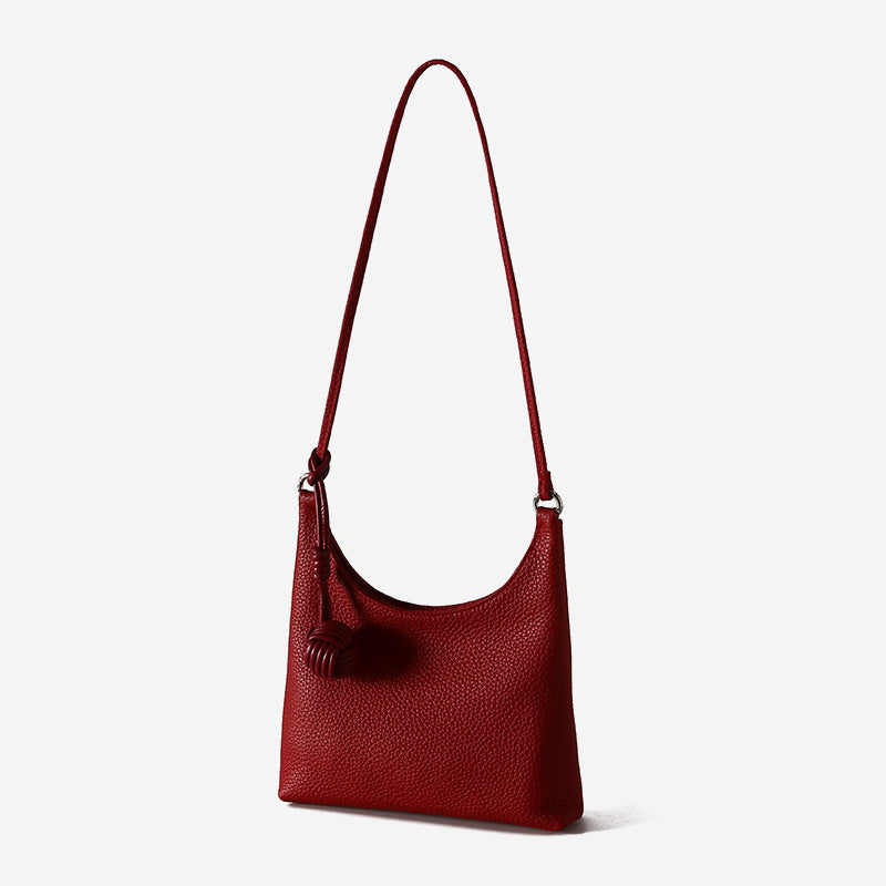 Chic Korean Style Genuine Leather Underarm Handbag Luxury Fashion Tote for Commuting Versatile Minimalist Shoulder Bag for Everyday Use