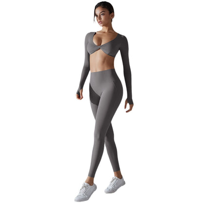 Long Sleeve Yoga Apparel for Women Supportive Stretchy Tight Fitting Activewear Set for Running Training and Fitness